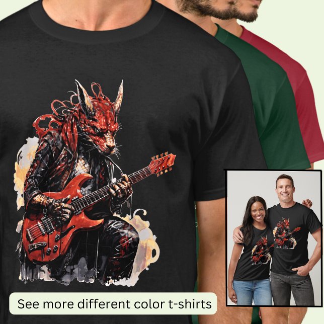 Guitar Playing Red Black Dragon T-Shirt (Creator Uploaded)