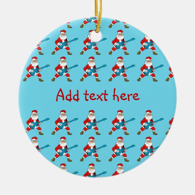Guitar Playing Santa Claus Ceramic Tree Decoration (Front)