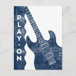 Guitar Postcard - Vintage Retro Navy Blue White