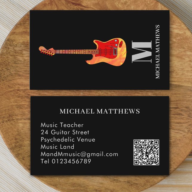 Guitar Professional Musician Custom QR Code Business Card (Modern professional musician guitar music teacher qr code Business card minimalist stylish )
