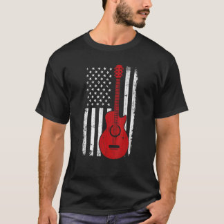 Guitar Red White American Flag Patriotic 4th Of Ju T-Shirt