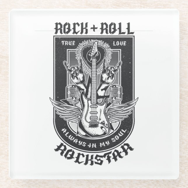 Guitar Rock design Glass Coaster (Front)
