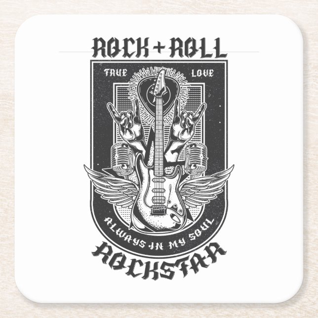 Guitar Rock design Square Paper Coaster (Front)