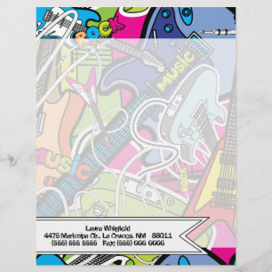 Guitar Rock Music Star Grung Letterhead Stationery
