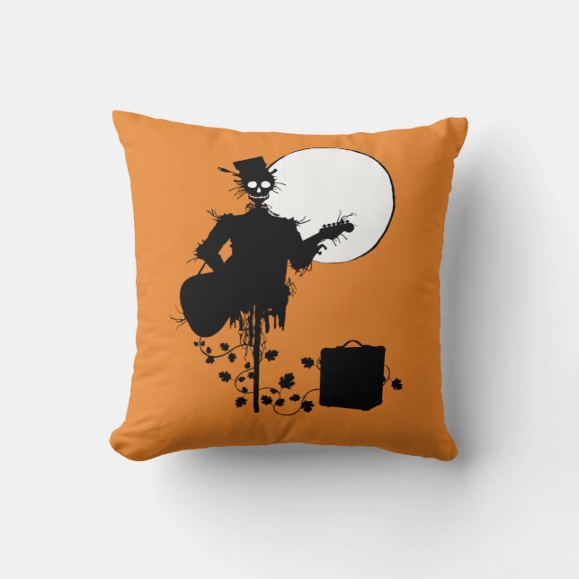 Guitar Rock & Roll Skeleton Scarecrow Halloween Th Cushion (Front)