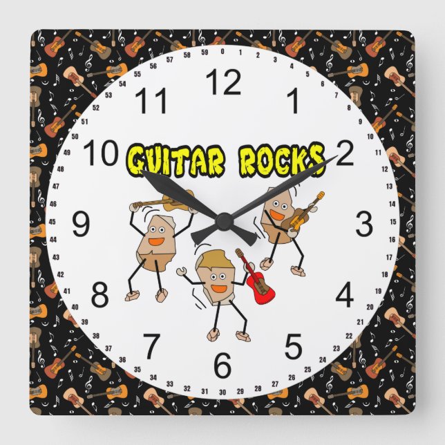 Guitar Rocks Square Wall Clock (Front)