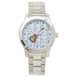 Guitar ~ Rolled Sheet Music ~ Blue Tint Background Watch