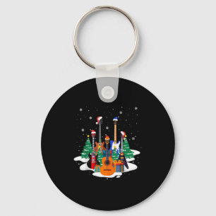 Guitar Santa Hat Christmas Tree Funny Music Loves  Key Ring