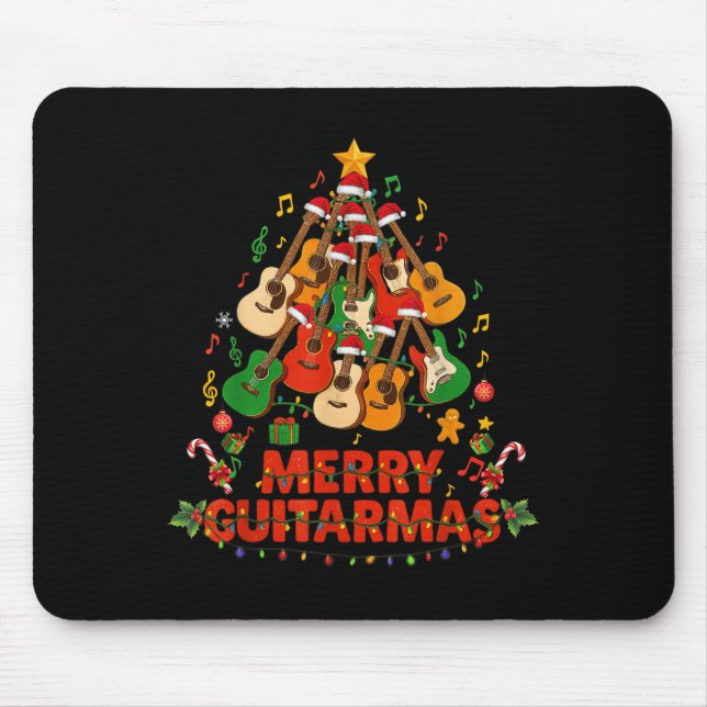 Guitar Santa Hat Christmas Tree Funny Music Loves  Mouse Pad (Front)