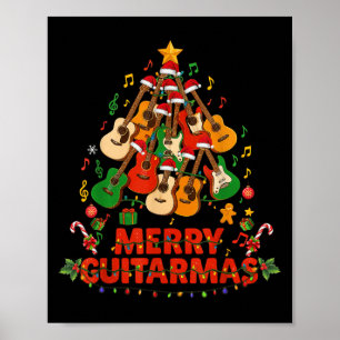 Guitar Santa Hat Christmas Tree Funny Music Loves Poster