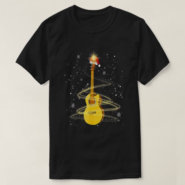 Guitar Santa Hat Christmas Tree Funny Music Loves  T-Shirt (Design Front)