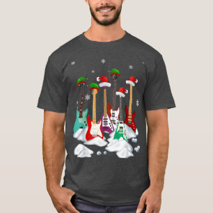 Guitar Santa Hat Christmas Tree Funny Music Loves T-Shirt