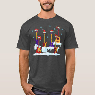 Guitar Santa Hat Christmas Tree Funny Music Loves T-Shirt