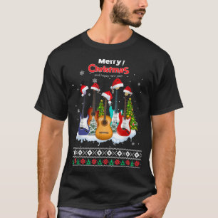 Guitar Santa Hat Christmas Tree Funny Music Loves  T-Shirt