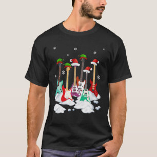 Guitar Santa Hat Christmas Tree Funny Music Loves T-Shirt