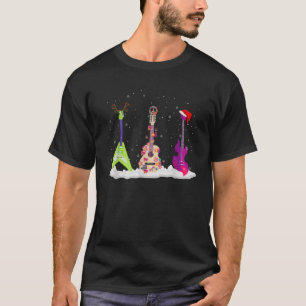 Guitar Santa Hat Reindeer Hippie Guitar Rock Lover T-Shirt