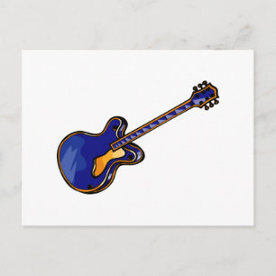 Guitar Semi Hollow Simple Blue Graphic Postcard