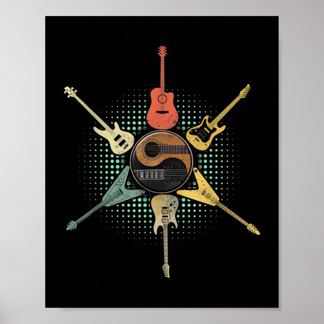 Guitar Shirt. Retro Style, Gift For Guitarist Poster (Front)