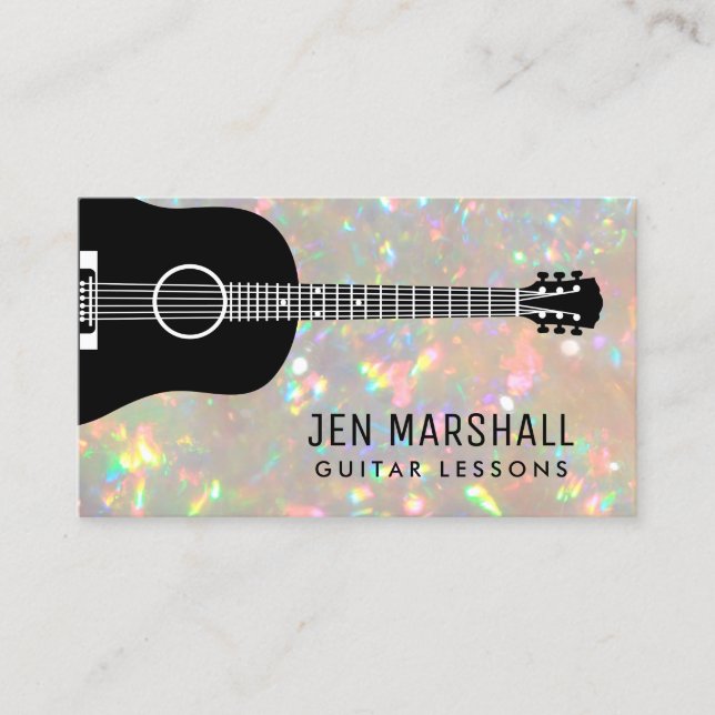guitar silhouette on faux iridescent effect business card (Front)