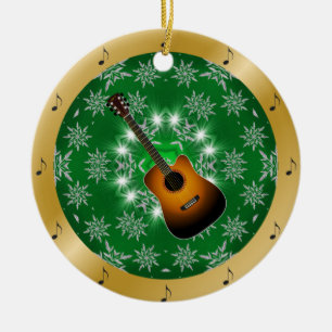 Guitar ~ Silver ~ Green ~ Gold ~ Christmas ~ Ceramic Tree Decoration
