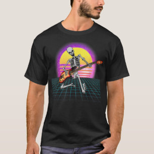 Guitar Skeleton Guitarist Vaporwave Rock And Roll  T-Shirt