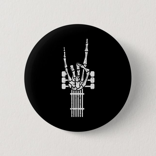 Guitar Skeleton Rock n Roll Rocker Sign Punk Hallo 6 Cm Round Badge (Front)