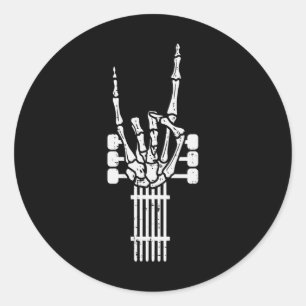 Guitar Skeleton Rock n Roll Rocker Sign Punk Hallo Classic Round Sticker