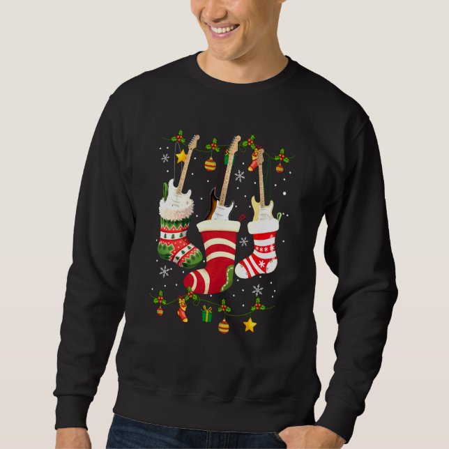 Guitar Socks Christmas Light Funny Guitarist Famil Sweatshirt (Front)