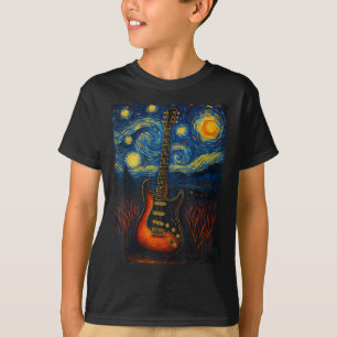 Guitar Starry Night Van Gogh Guitarist Rock And Ro T-Shirt