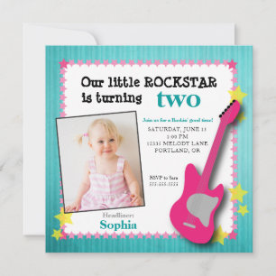 Guitar & Stars Girl's Rockstar Birthday Invitation