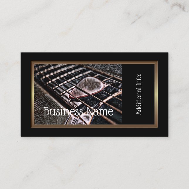 Guitar Strings In Leather Business Card 4 (Front)