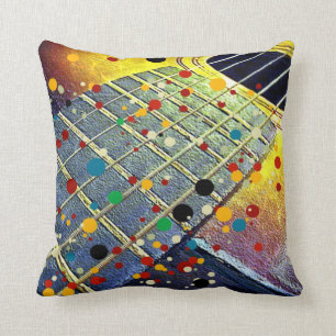 Guitar strings music colourful vintage cushion