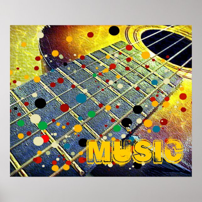 Guitar strings music colourful vintage poster (Front)