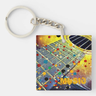 Guitar strings music mustard colourful vintage key ring