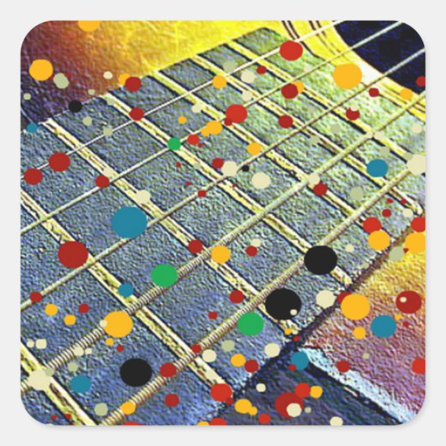 Guitar Strings Musical Watercolor  Square Sticker (Front)