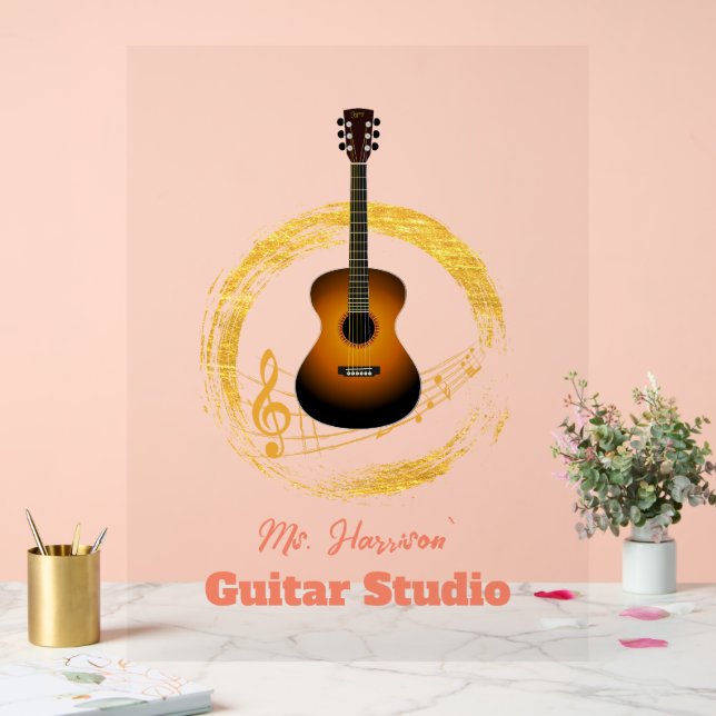 Guitar Studio Elegant Transparent Acrylic Sign  (Wedding)