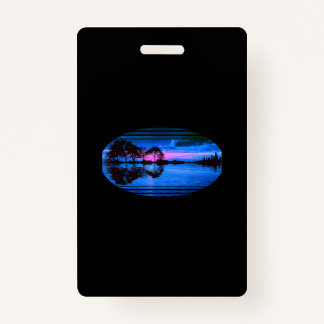 Guitar Sunset Sky Trees City Lake Reflection ID Badge