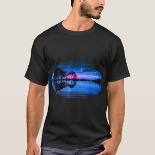 Guitar Sunset Sky Trees City Lake Reflection T-Shirt