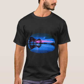 Guitar Sunset Sky Trees City Lake Reflection T-Shirt