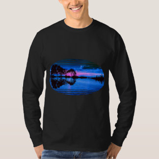 Guitar Sunset Sky Trees City Lake Reflection T-Shirt