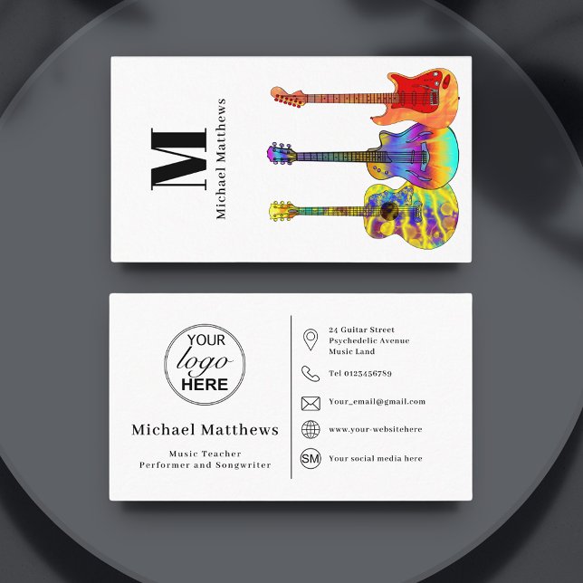 Guitar Teacher Custom Logo Social Media Icon Business Card (Guitar music teacher social media logo custom business card )