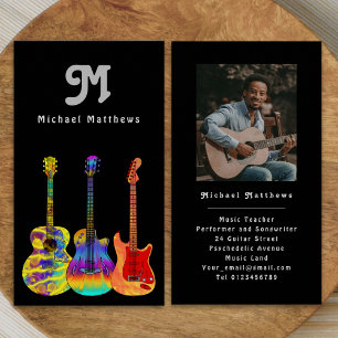 Guitar Teacher Custom Photo Retro Business Card