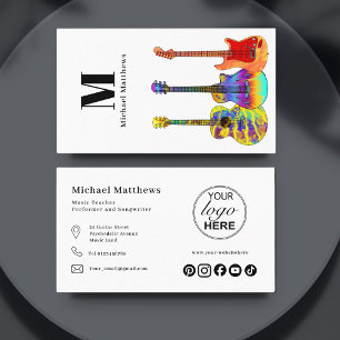 Guitar Teacher Logo and Social Media Custom Business Card