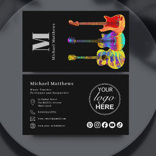 Guitar Teacher Logo Template Social Media Custom Business Card