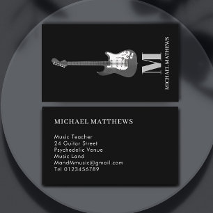 Guitar Teacher Monogrammed Simple Black and White Business Card
