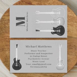 Guitar Teacher Musician Custom Grey Business Card