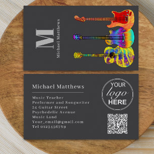 Guitar Teacher Musician Custom QR Code and Logo Business Card