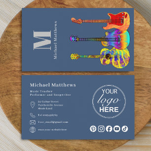 Guitar Teacher Musician Logo and Social Media Business Card