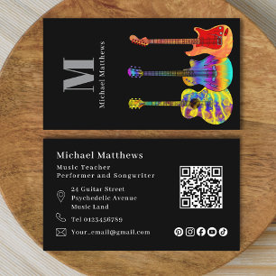 Guitar Teacher QR Code and Social Media Custom Business Card