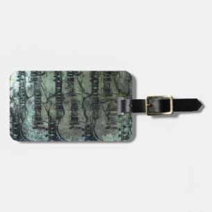 Guitar Teal Green Black Collage Luggage Tag
